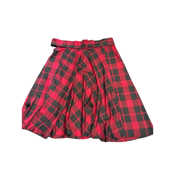 Ashley Stewart Women’s 24 Red Black Buffalo Plaid Midi Skirt Belted A-Line NWT - Picture 1 of 3